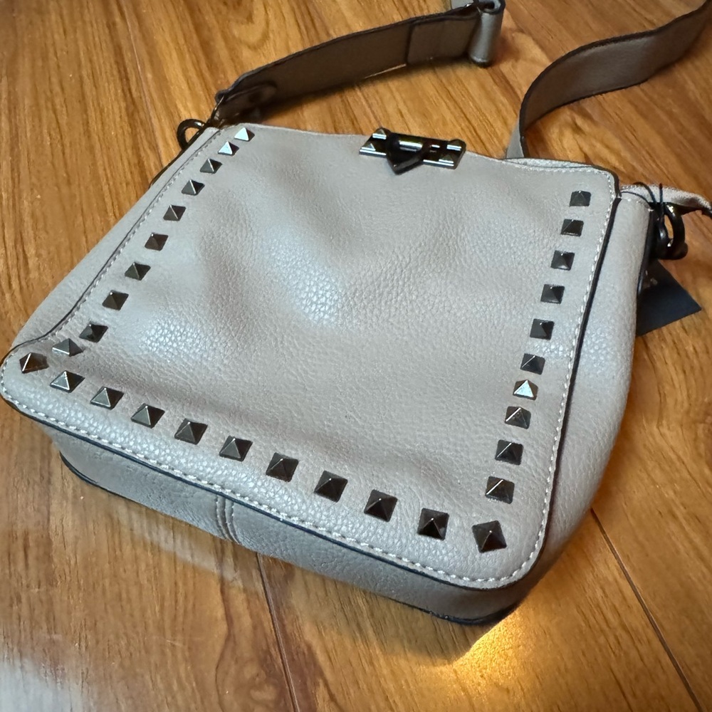 Mini Taupe Studded Vegan Crossbody - Picture 3 of 11